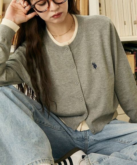 U.S. POLO ASSN. 假兩件式拼色開襟針織衫_1