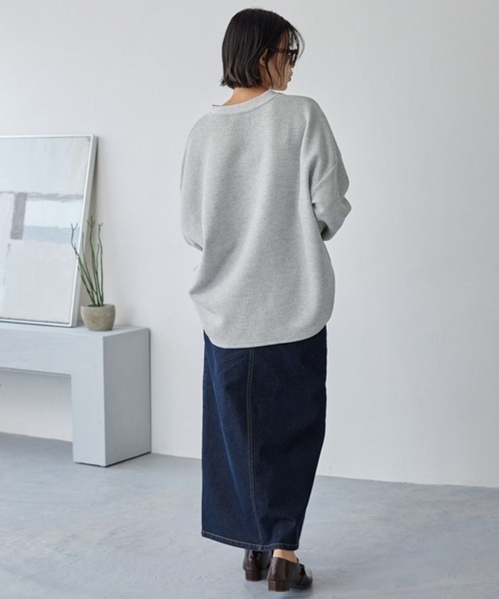 MONO-MART 刺繡小狐狸開襟領華夫格長袖上衣_40