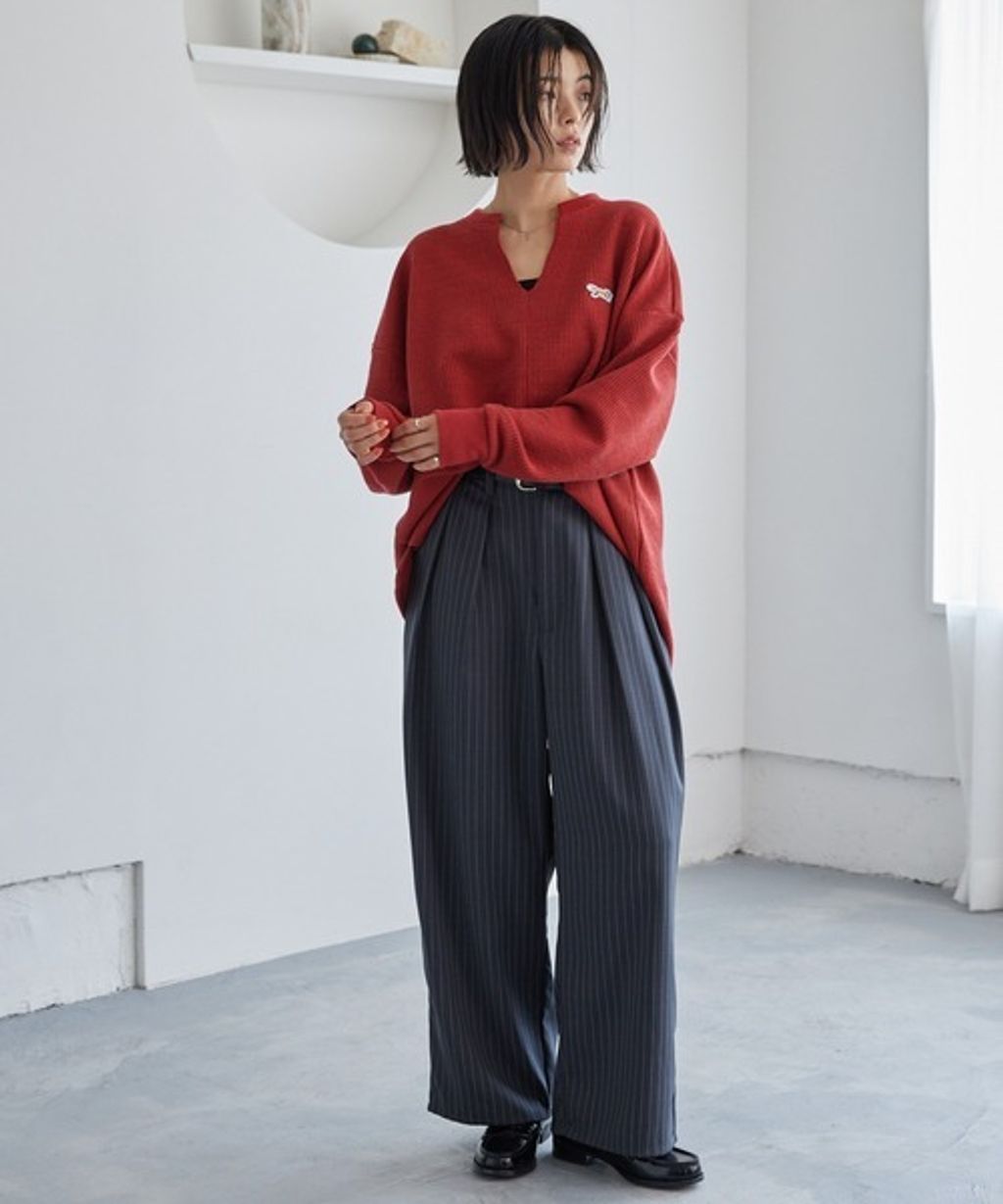 MONO-MART 刺繡小狐狸開襟領華夫格長袖上衣_43