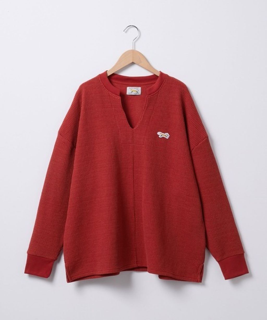 MONO-MART 刺繡小狐狸開襟領華夫格長袖上衣_57