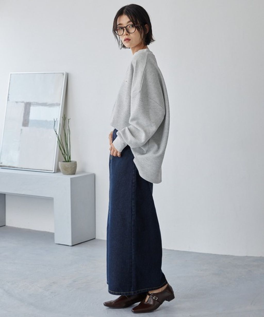 MONO-MART 刺繡小狐狸開襟領華夫格長袖上衣_39