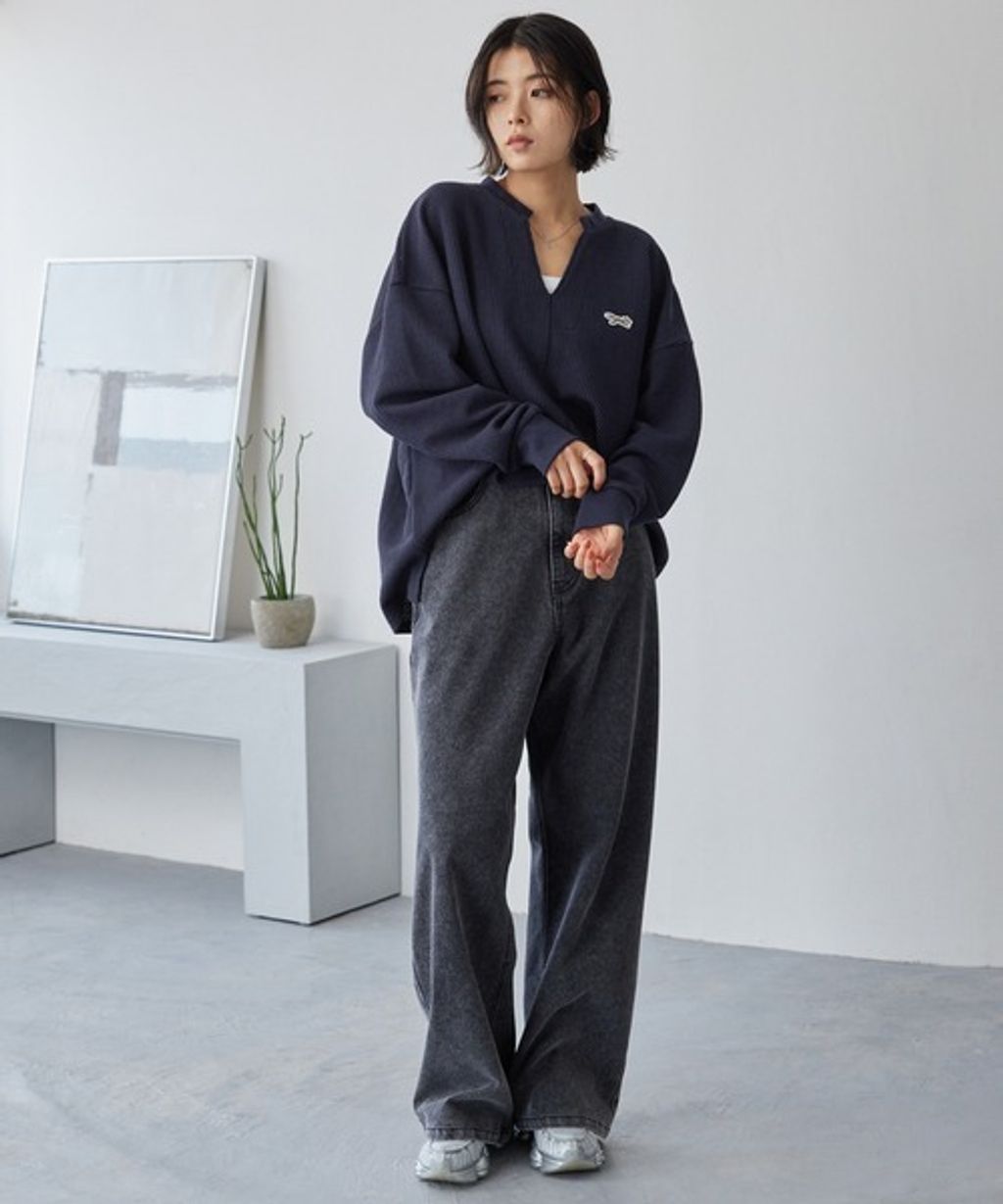 MONO-MART 刺繡小狐狸開襟領華夫格長袖上衣_19