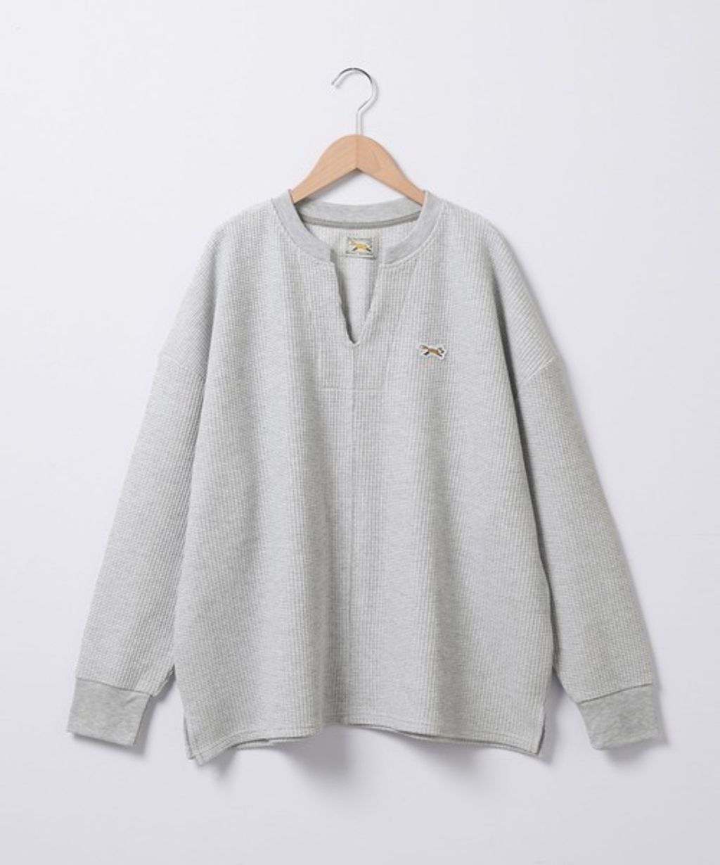 MONO-MART 刺繡小狐狸開襟領華夫格長袖上衣_56