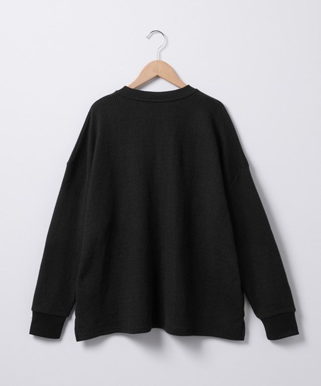 MONO-MART 刺繡小狐狸開襟領華夫格長袖上衣_58