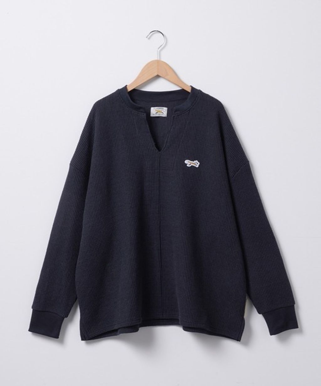 MONO-MART 刺繡小狐狸開襟領華夫格長袖上衣_54