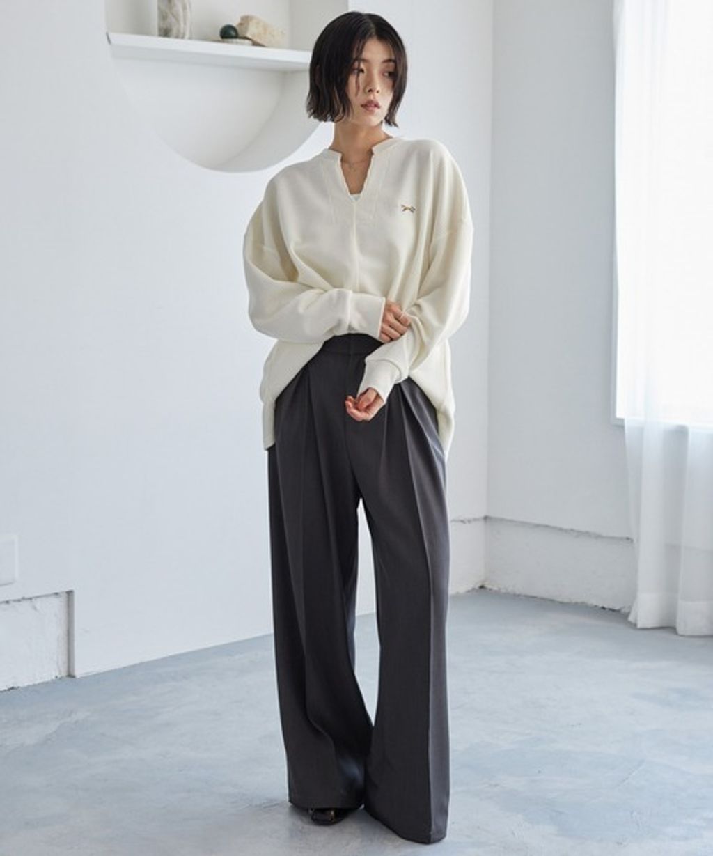 MONO-MART 刺繡小狐狸開襟領華夫格長袖上衣_29