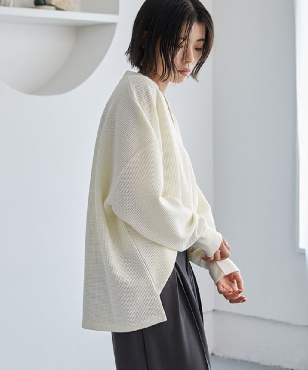 MONO-MART 刺繡小狐狸開襟領華夫格長袖上衣_27