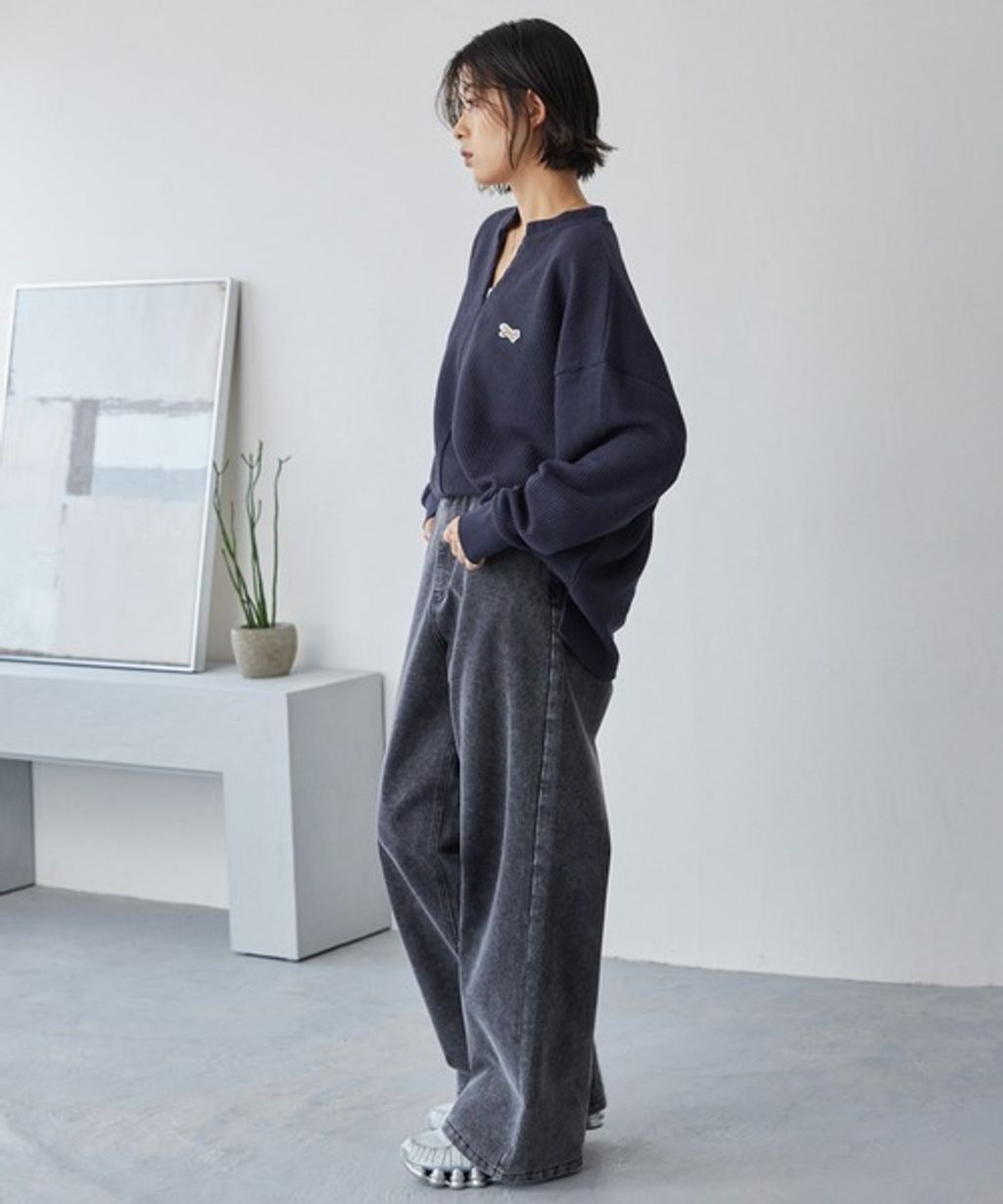 MONO-MART 刺繡小狐狸開襟領華夫格長袖上衣_20
