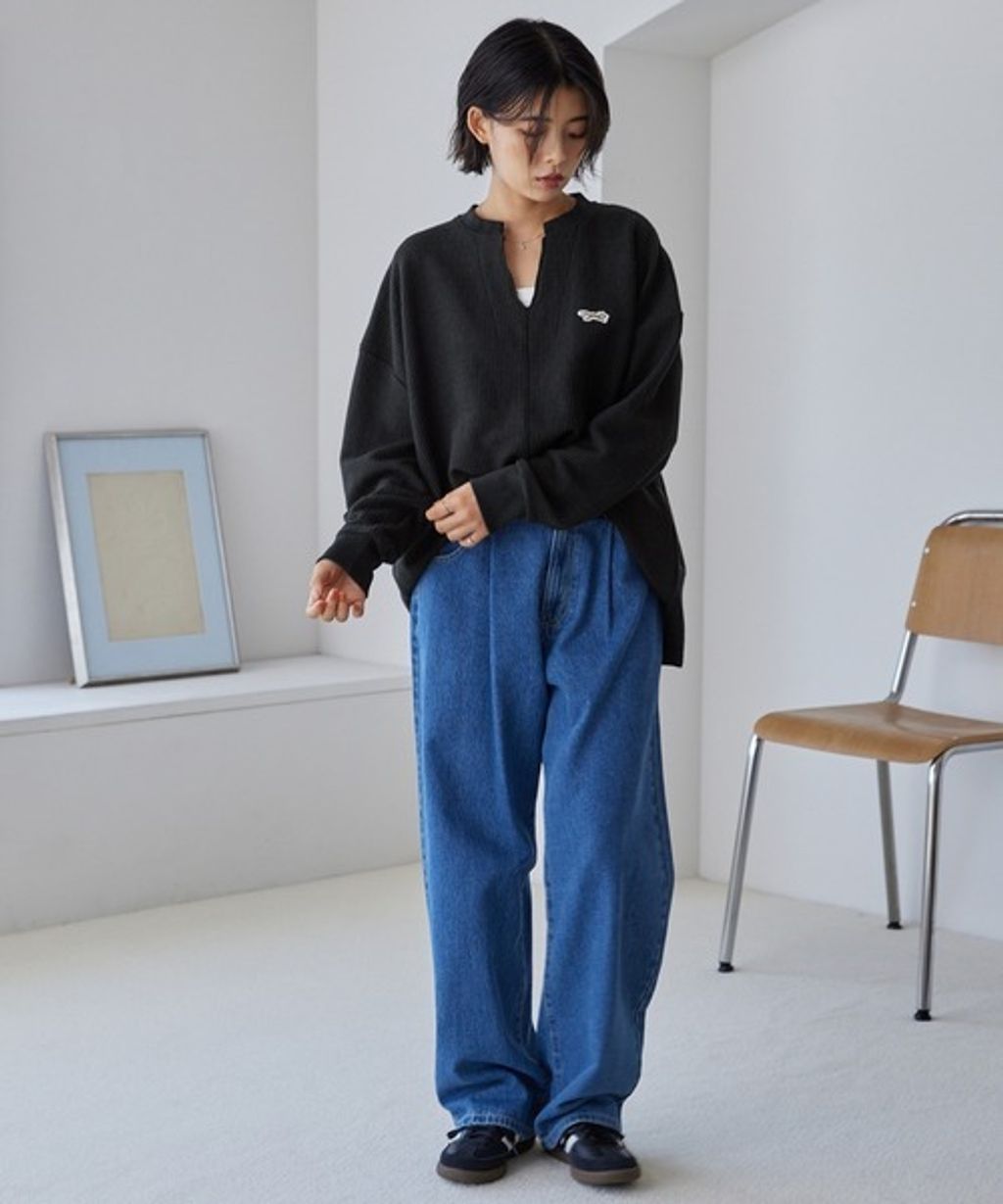 MONO-MART 刺繡小狐狸開襟領華夫格長袖上衣_8