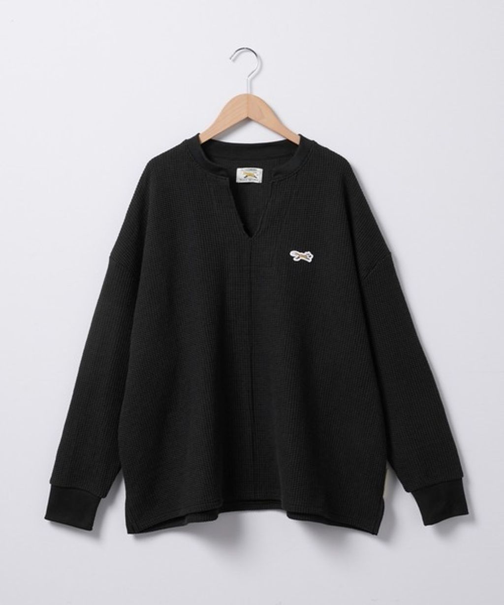 MONO-MART 刺繡小狐狸開襟領華夫格長袖上衣_55