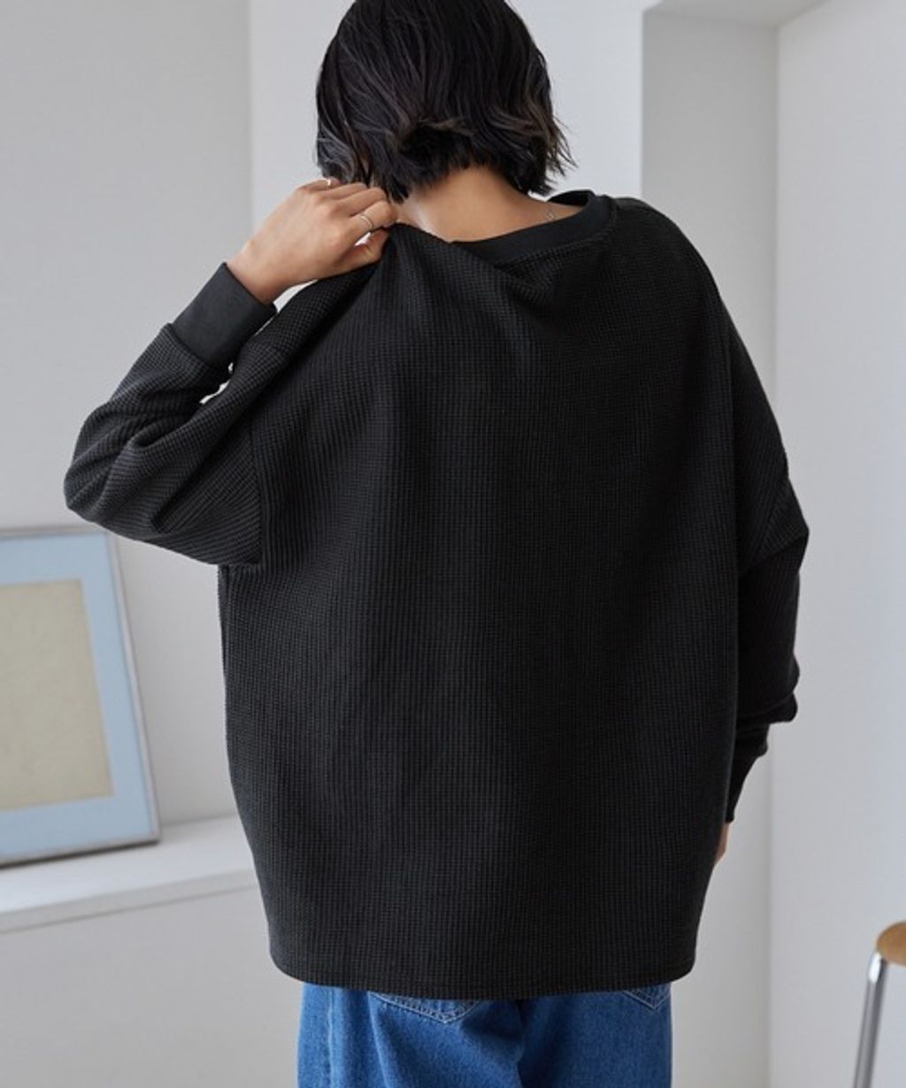 MONO-MART 刺繡小狐狸開襟領華夫格長袖上衣_7