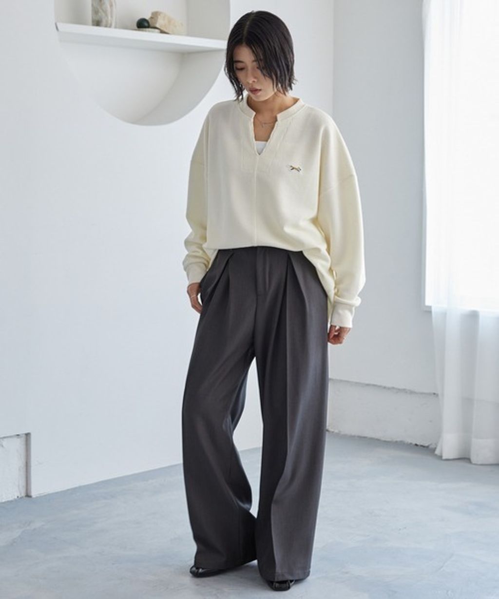 MONO-MART 刺繡小狐狸開襟領華夫格長袖上衣_24