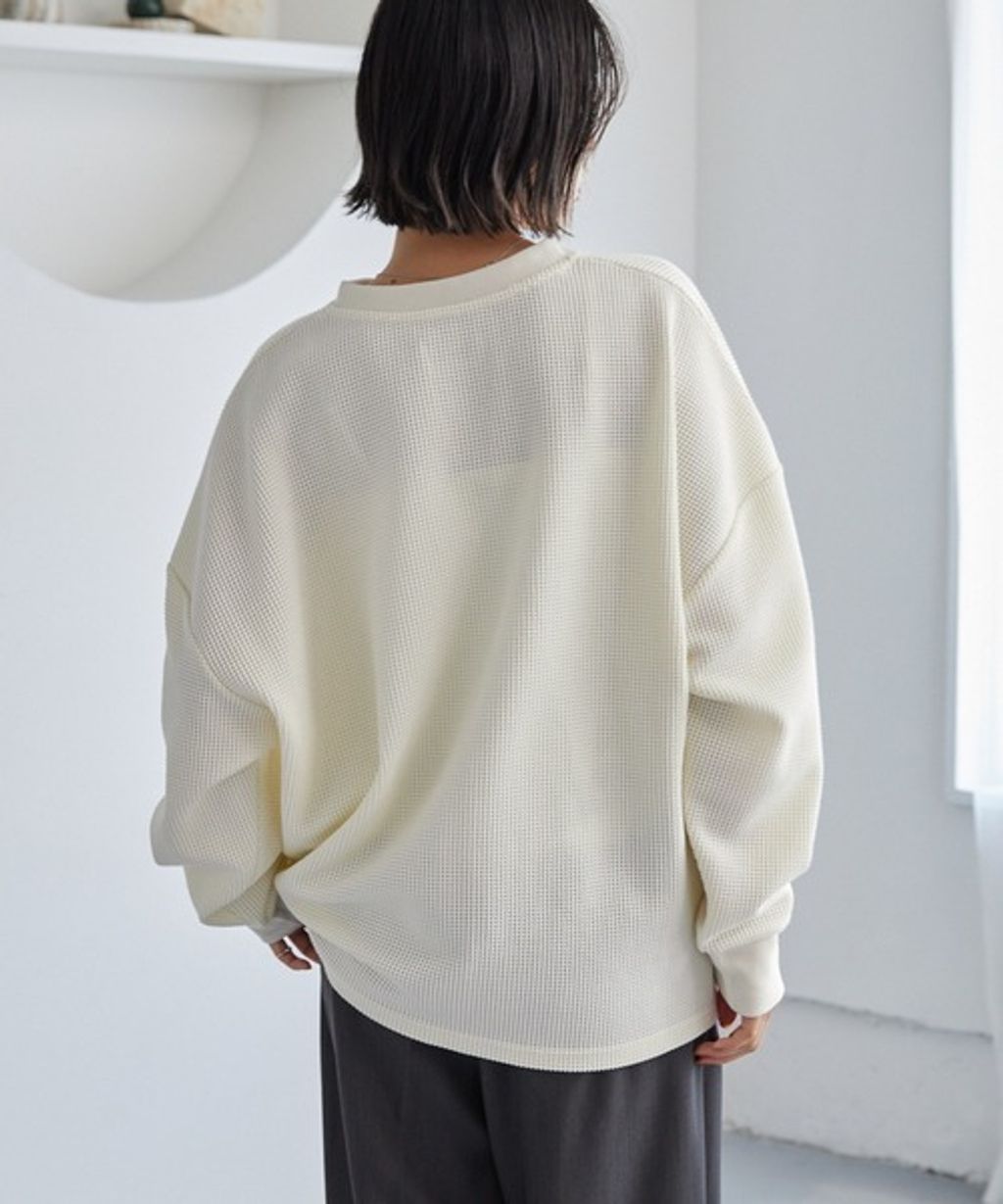 MONO-MART 刺繡小狐狸開襟領華夫格長袖上衣_28
