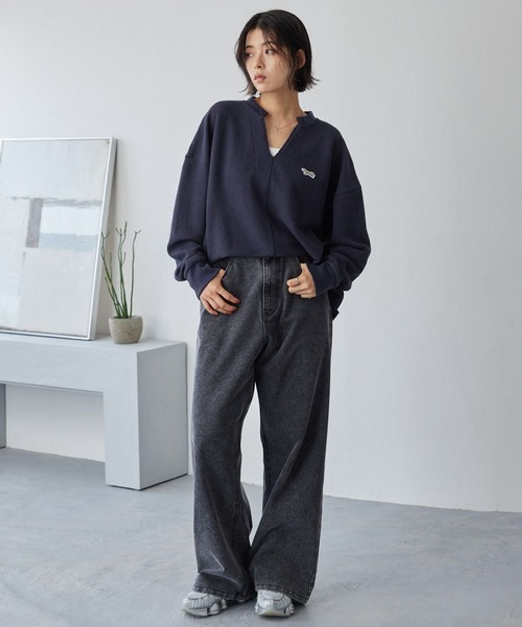 MONO-MART 刺繡小狐狸開襟領華夫格長袖上衣_13