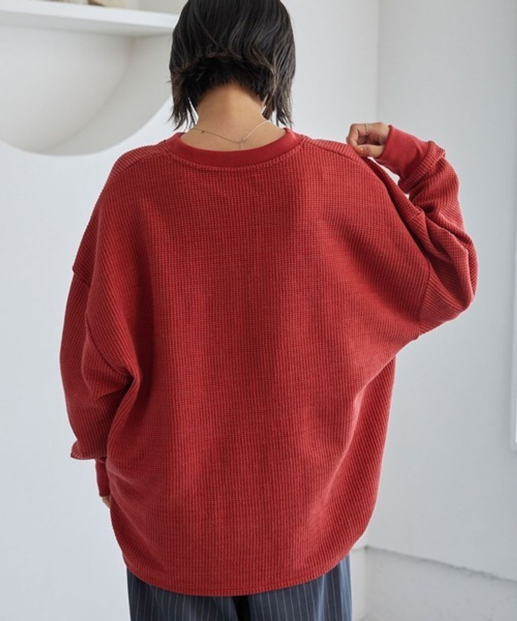 MONO-MART 刺繡小狐狸開襟領華夫格長袖上衣_47