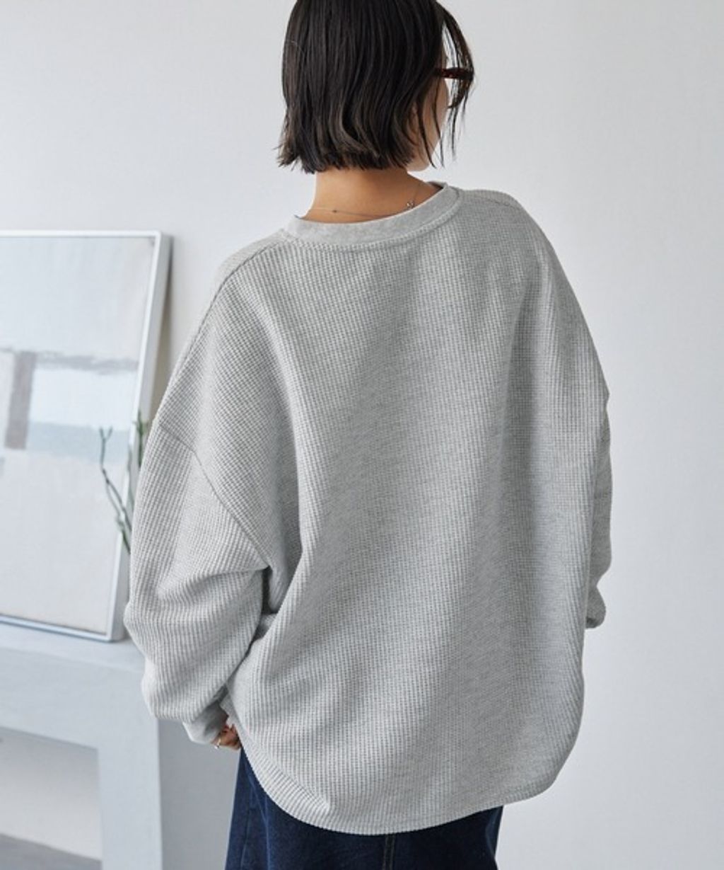 MONO-MART 刺繡小狐狸開襟領華夫格長袖上衣_37