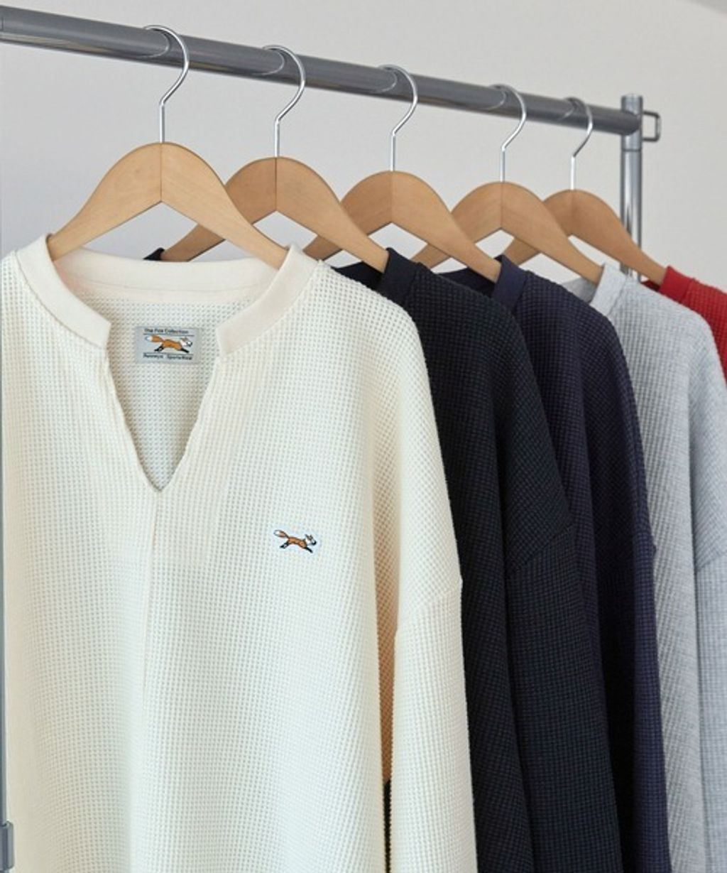 MONO-MART 刺繡小狐狸開襟領華夫格長袖上衣_51