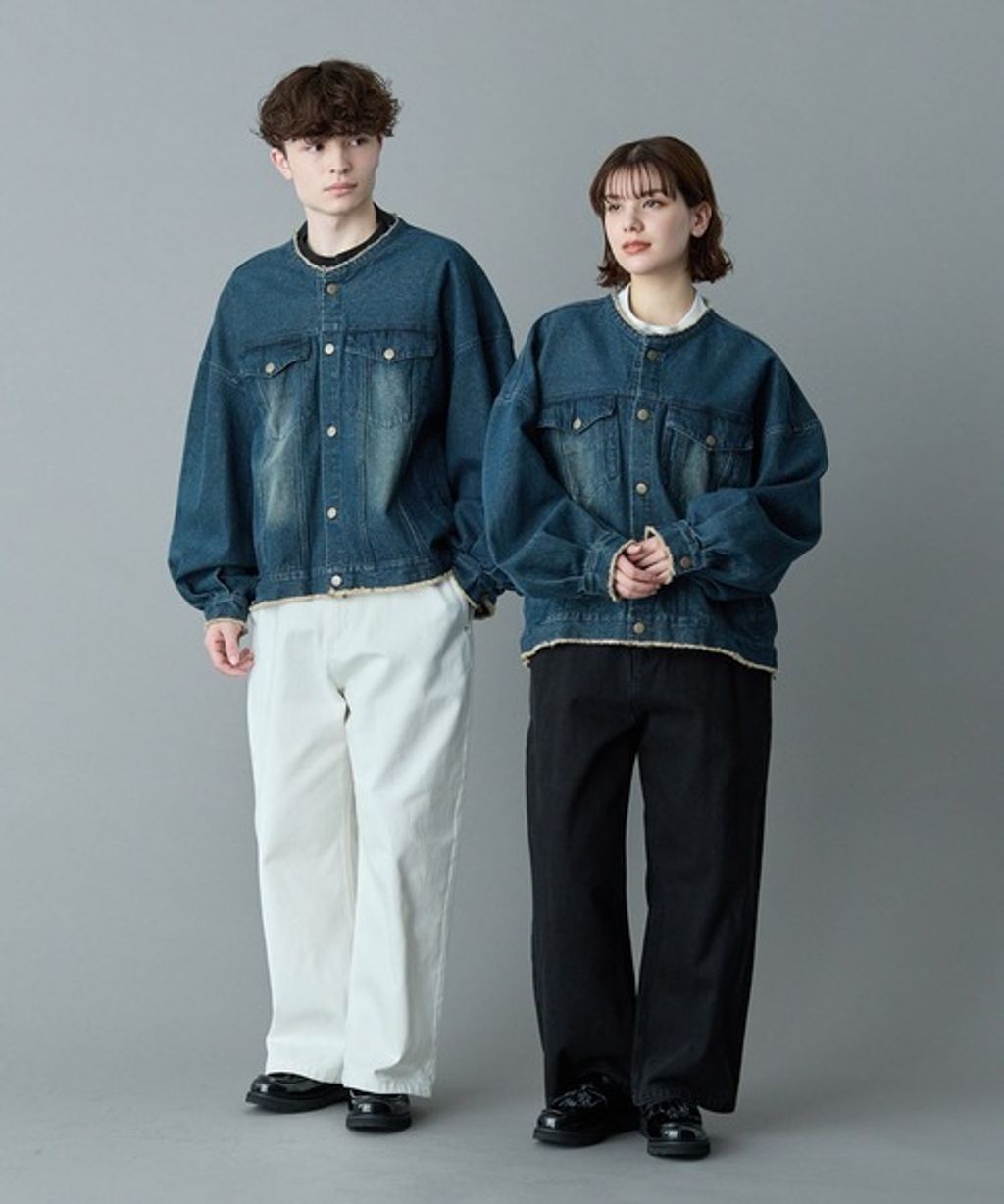 RUUBON 11.5oz純棉無領流蘇短版丹寧外套_11