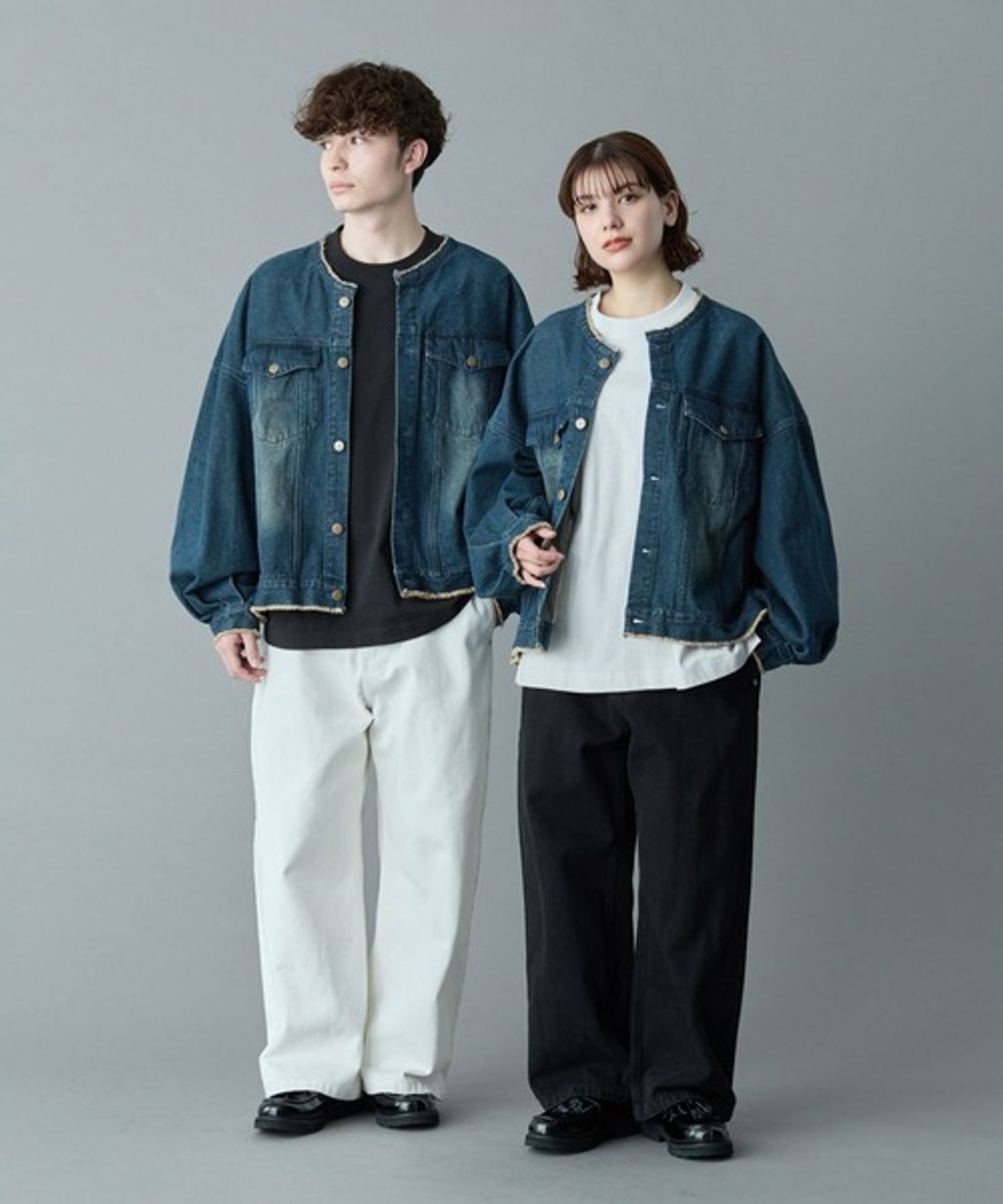 RUUBON 11.5oz純棉無領流蘇短版丹寧外套_10