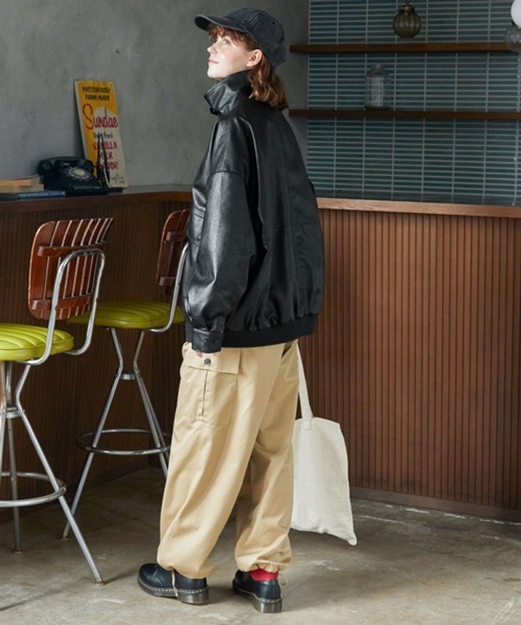 MONO-MART 寬鬆版型復古皮革感夾克(男女同款)_63