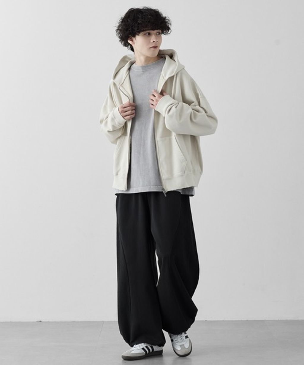RUUBON 厚磅拼接寬版繭型休閒長褲(男女同款)_53