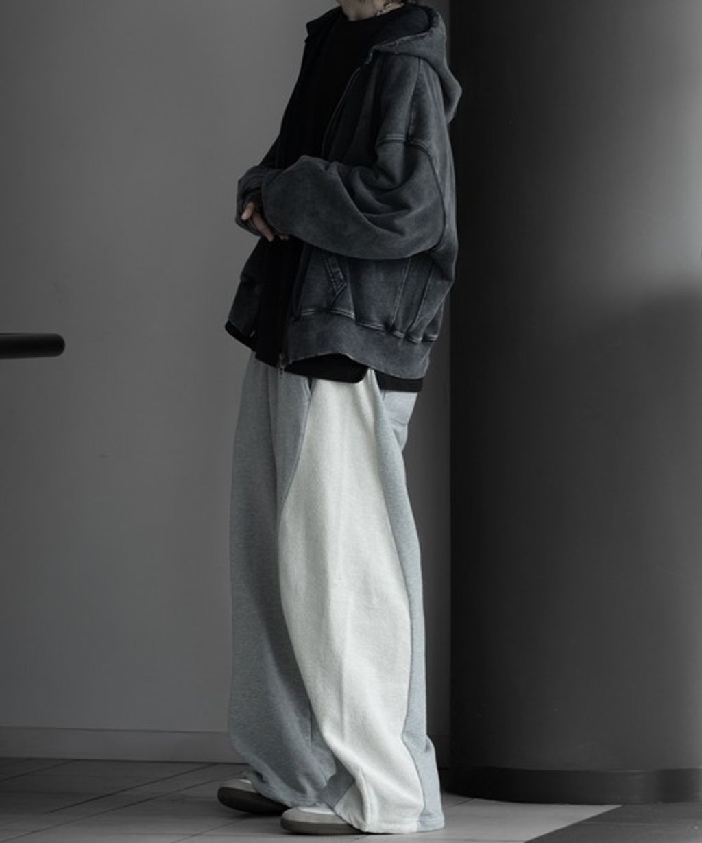 RUUBON 厚磅拼接寬版繭型休閒長褲(男女同款)_22