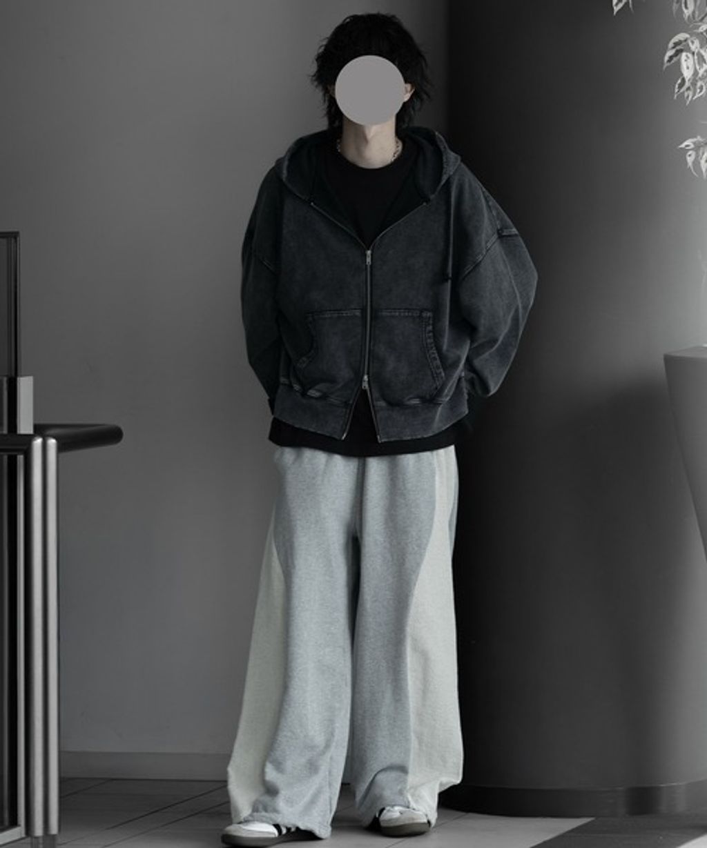 RUUBON 厚磅拼接寬版繭型休閒長褲(男女同款)_20