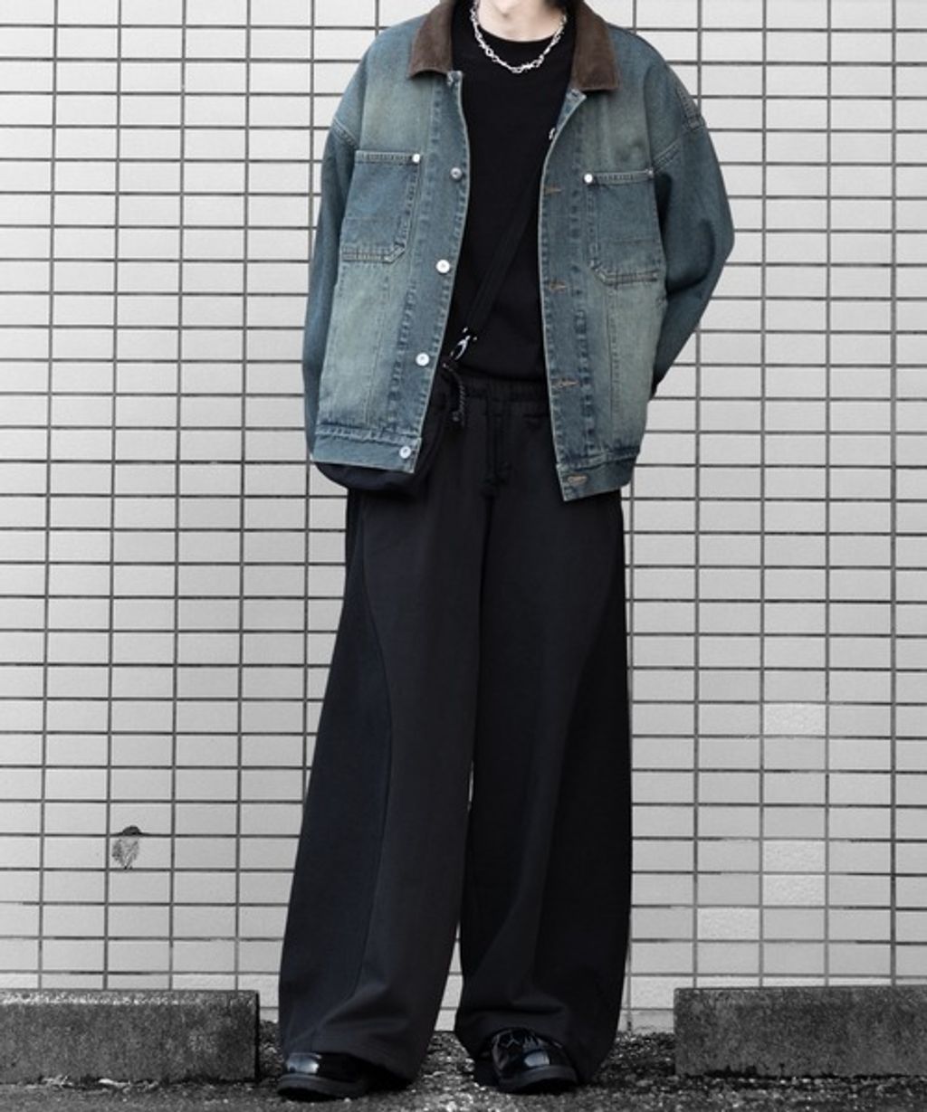 RUUBON 厚磅拼接寬版繭型休閒長褲(男女同款)_125