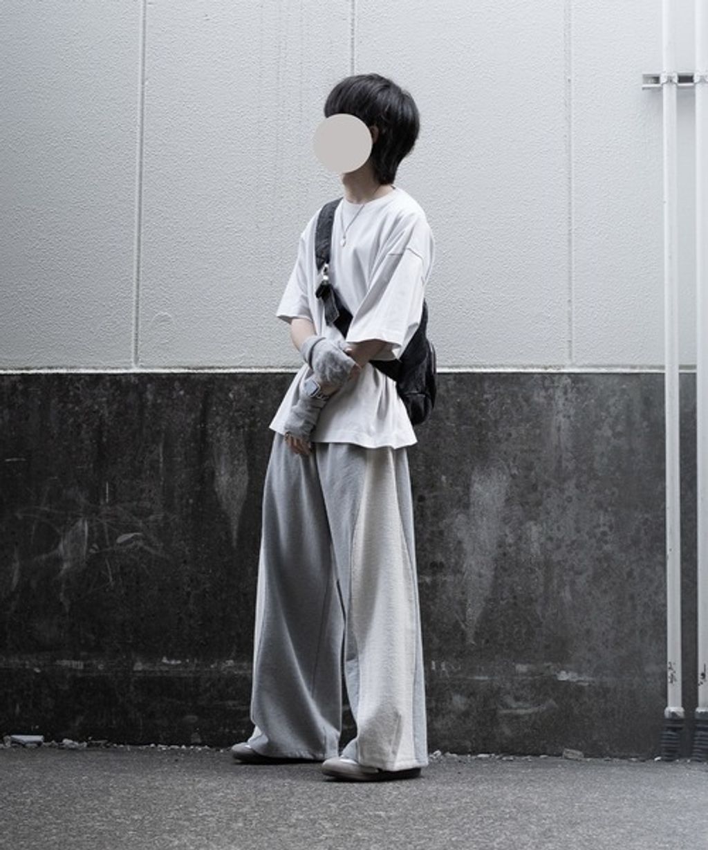 RUUBON 厚磅拼接寬版繭型休閒長褲(男女同款)_112