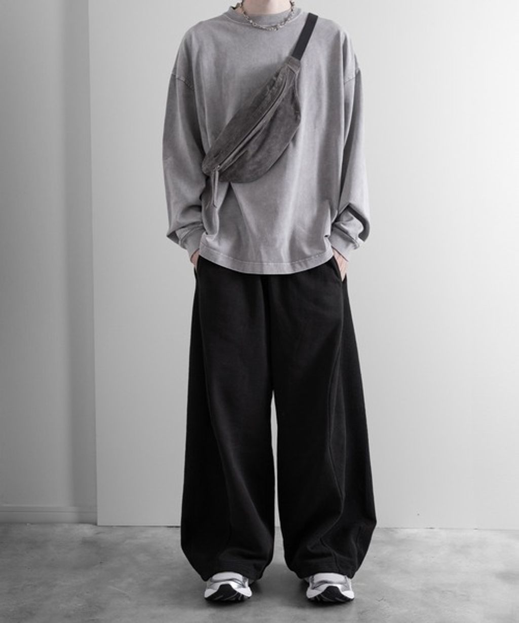 RUUBON 厚磅拼接寬版繭型休閒長褲(男女同款)_95