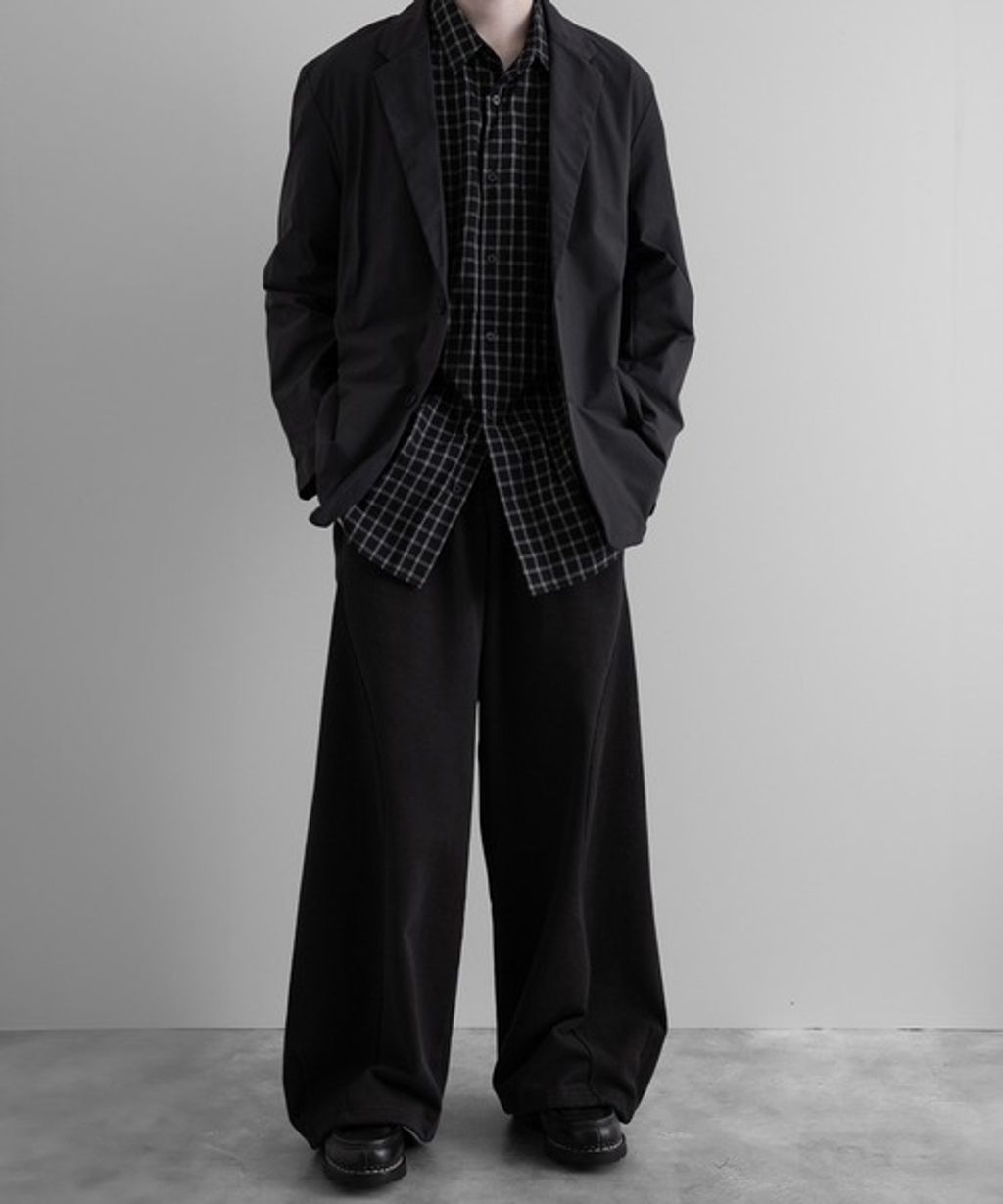 RUUBON 厚磅拼接寬版繭型休閒長褲(男女同款)_105