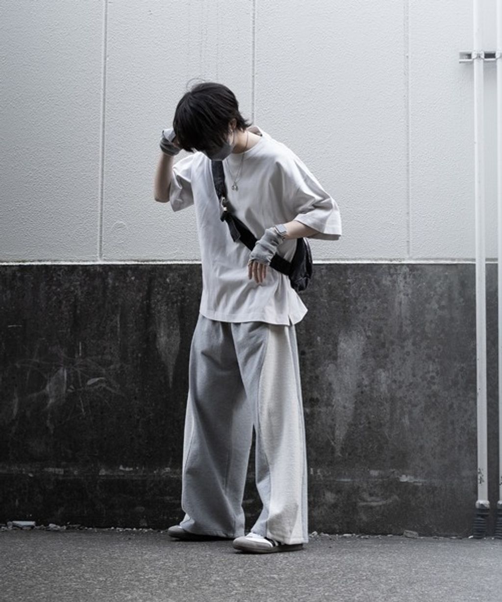 RUUBON 厚磅拼接寬版繭型休閒長褲(男女同款)_113
