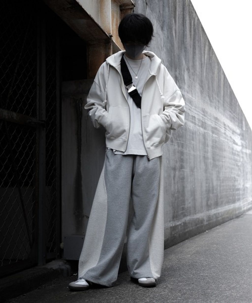 RUUBON 厚磅拼接寬版繭型休閒長褲(男女同款)_120