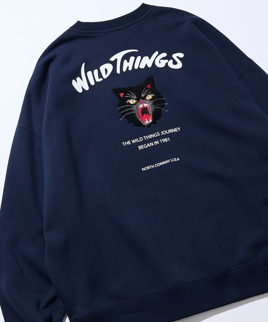WILD THINGS×FREAKS STORE  刺繡黑貓刷毛大學T_4