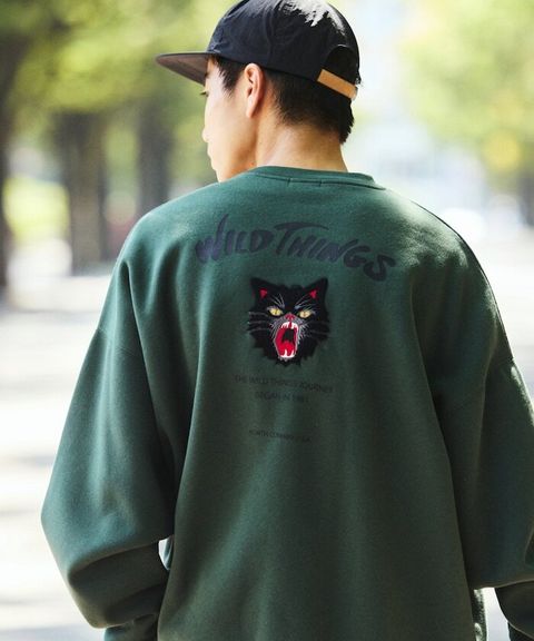 WILD THINGS×FREAKS STORE  刺繡黑貓刷毛大學T_3