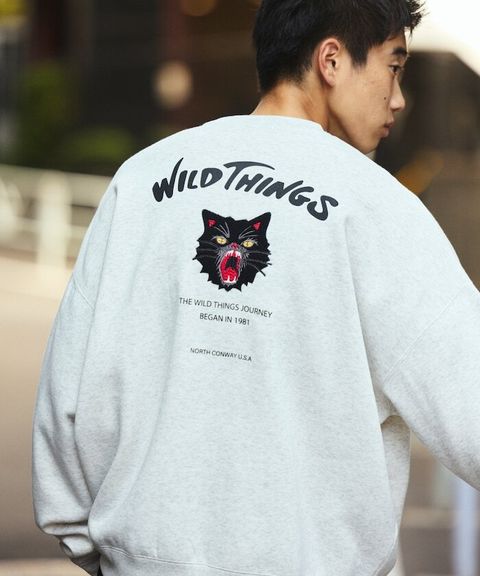 WILD THINGS×FREAKS STORE  刺繡黑貓刷毛大學T_1