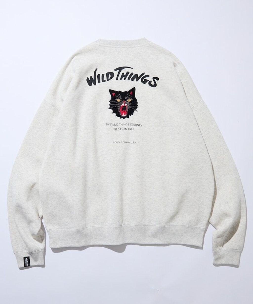 WILD THINGS×FREAKS STORE  刺繡黑貓刷毛大學T_6