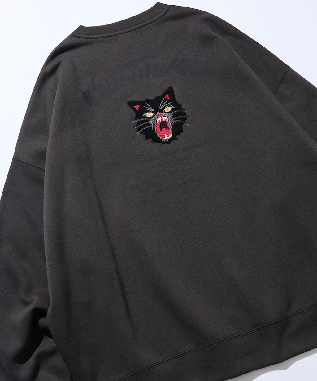 WILD THINGS×FREAKS STORE  刺繡黑貓刷毛大學T_2