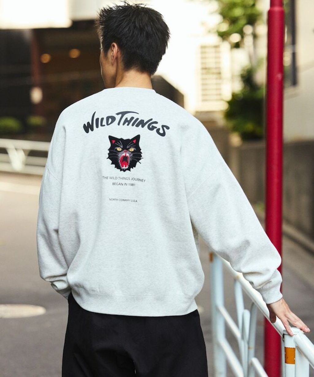 WILD THINGS×FREAKS STORE  刺繡黑貓刷毛大學T_49