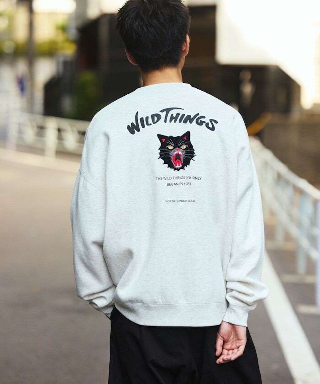 WILD THINGS×FREAKS STORE  刺繡黑貓刷毛大學T_48