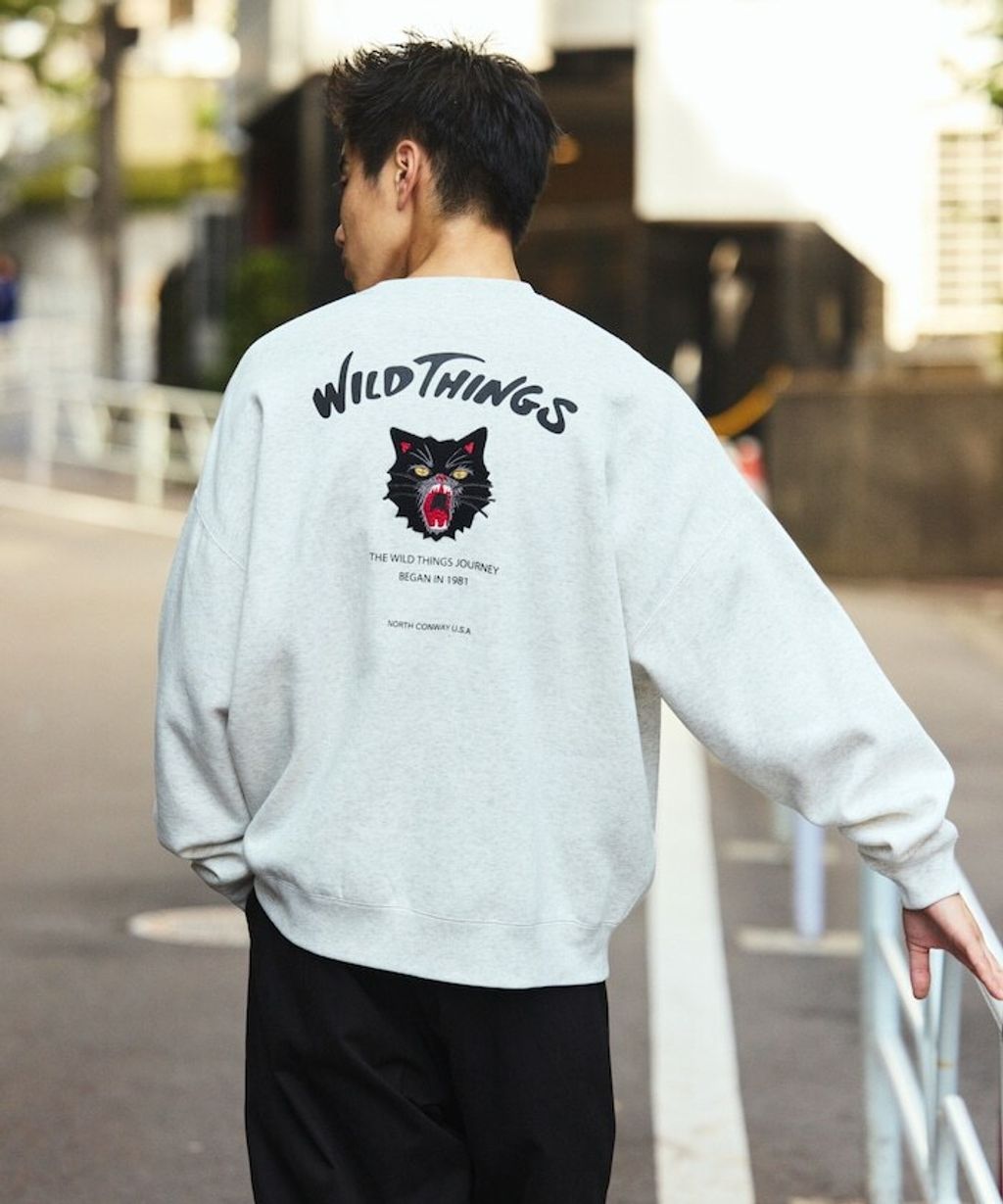 WILD THINGS×FREAKS STORE  刺繡黑貓刷毛大學T_50