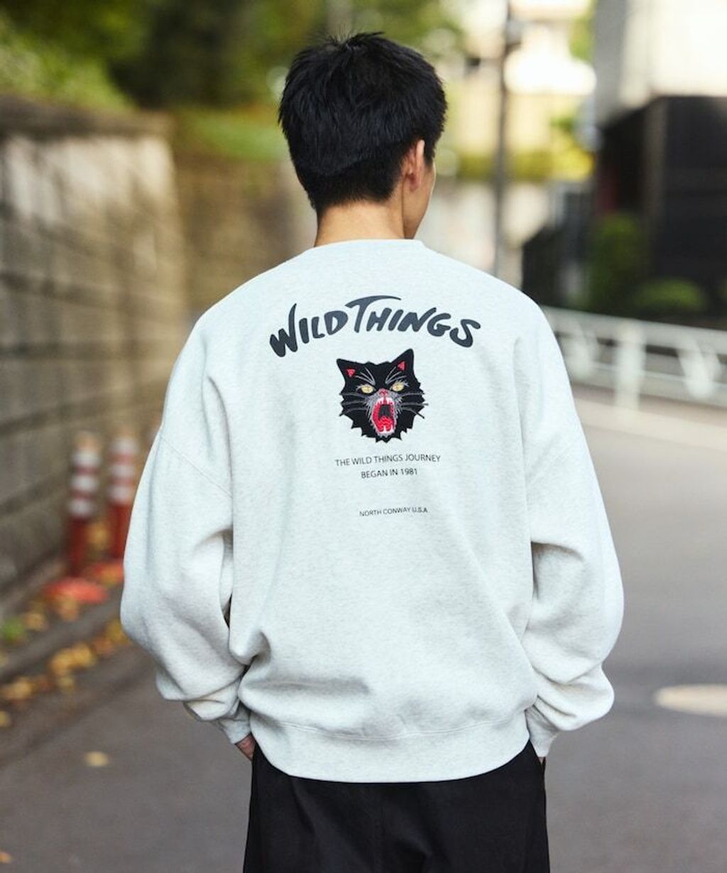 WILD THINGS×FREAKS STORE  刺繡黑貓刷毛大學T_43