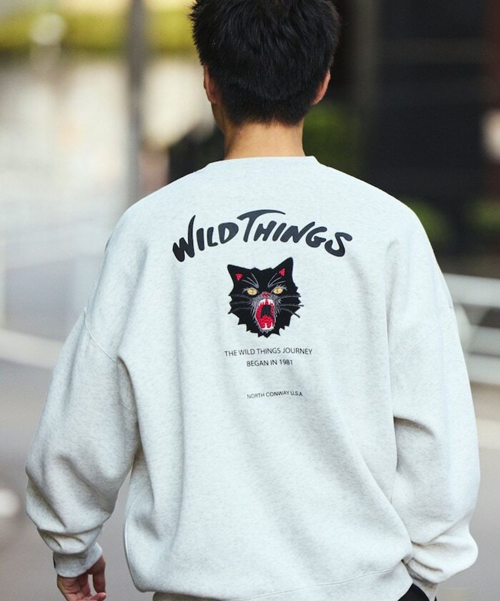 WILD THINGS×FREAKS STORE  刺繡黑貓刷毛大學T_45