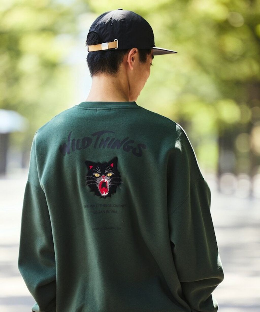 WILD THINGS×FREAKS STORE  刺繡黑貓刷毛大學T_41