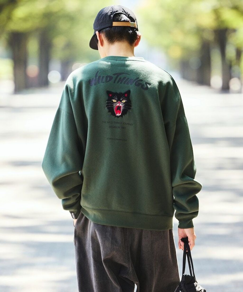 WILD THINGS×FREAKS STORE  刺繡黑貓刷毛大學T_31