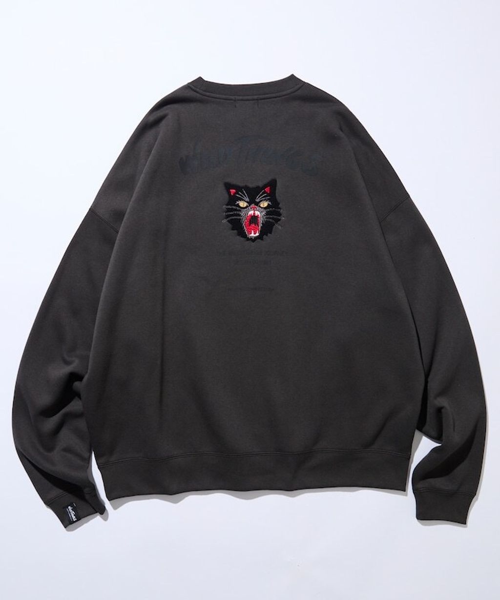 WILD THINGS×FREAKS STORE  刺繡黑貓刷毛大學T_20