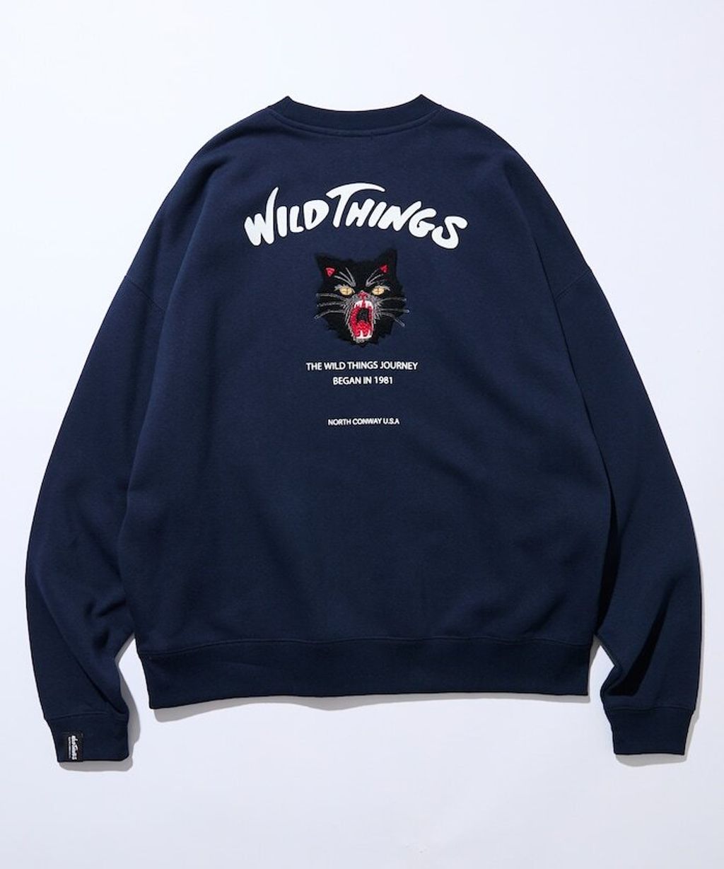 WILD THINGS×FREAKS STORE  刺繡黑貓刷毛大學T_23