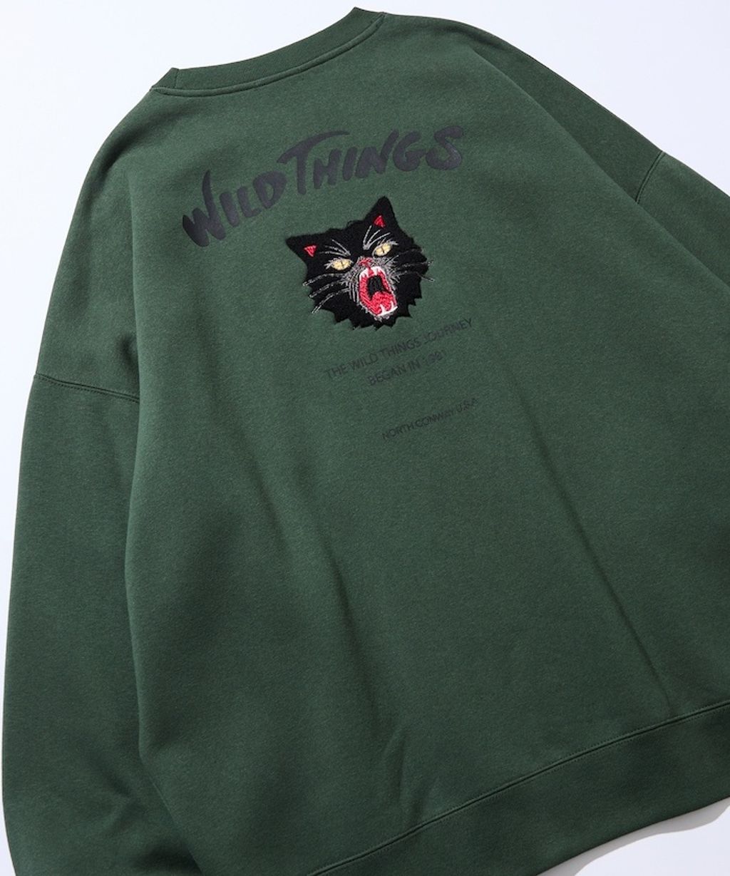 WILD THINGS×FREAKS STORE  刺繡黑貓刷毛大學T_17