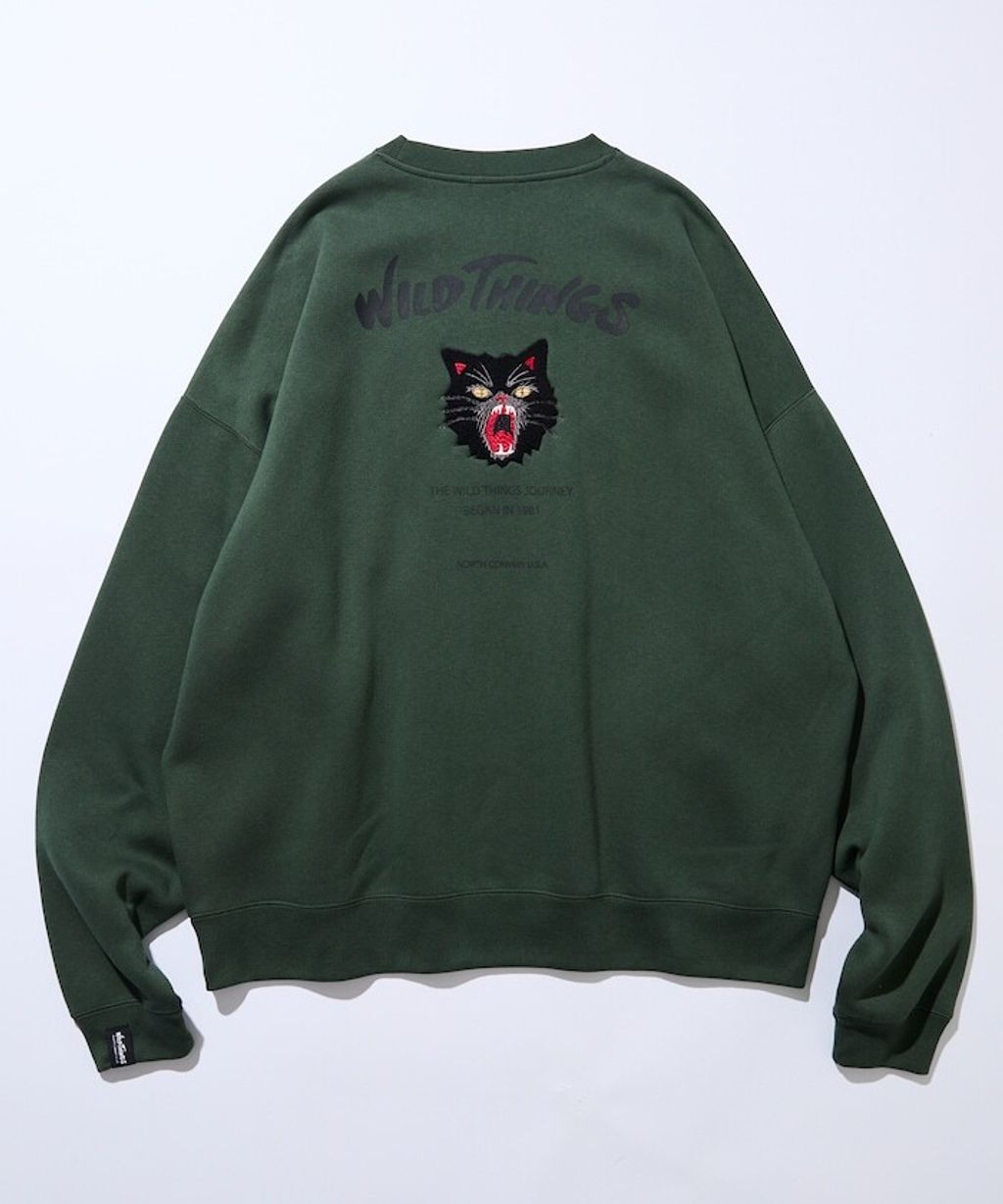 WILD THINGS×FREAKS STORE  刺繡黑貓刷毛大學T_16
