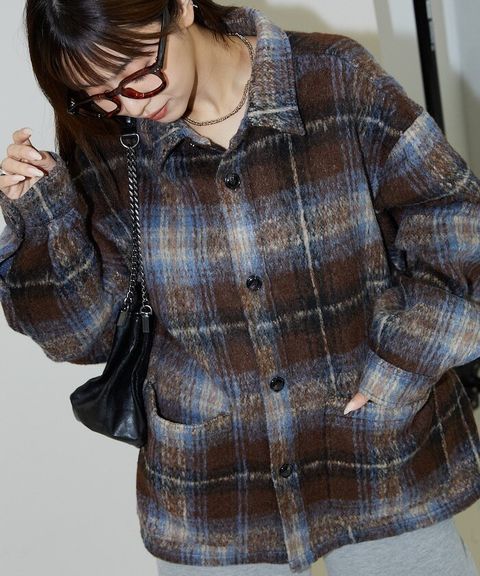 FREAKS STORE 毛絨格紋寬版外套_7
